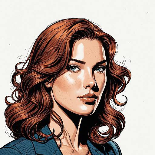 Elegant Woman with Wavy Auburn Hair in Modern Comic Style