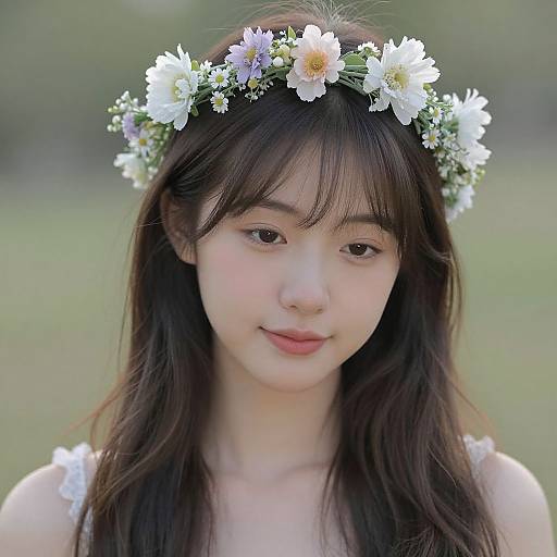 Serene Young Woman with Flower Garland