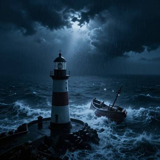 Stormy Lighthouse Night Scene