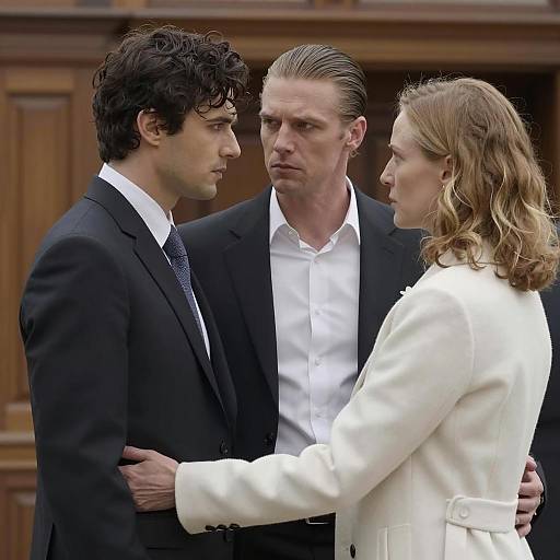 Intense Conversation Between Three Professionals