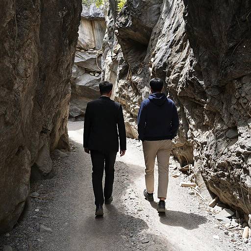 Men Walking Through a Narrow Canyon Path