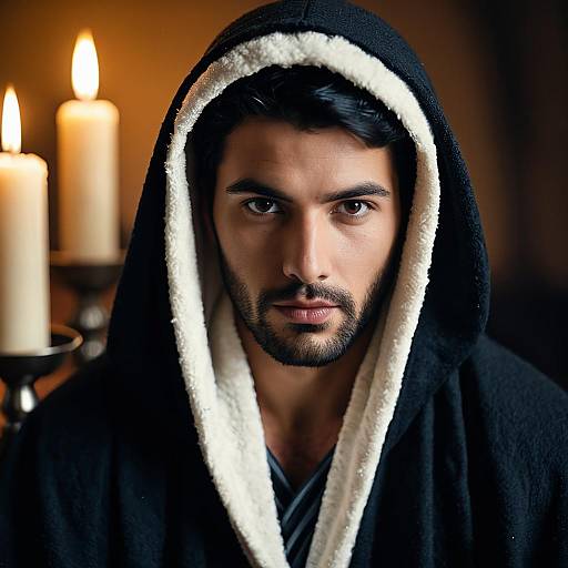 Man in Hooded Robe with Candles