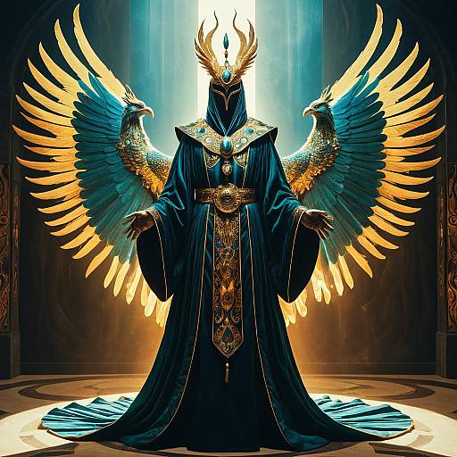 Enigmatic Phoenix Rider in Ceremonial Robes