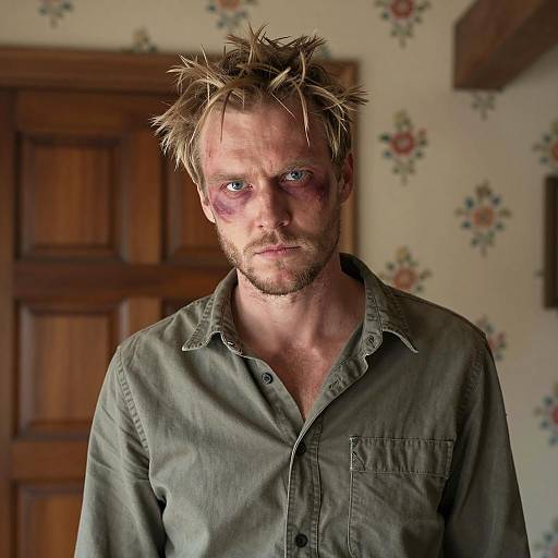 Intense Man Before Patterned Door