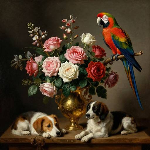 Baroque Still Life with Flowers and Macaws