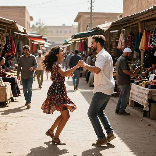 Joyful Dance in Sunlit Marketplace