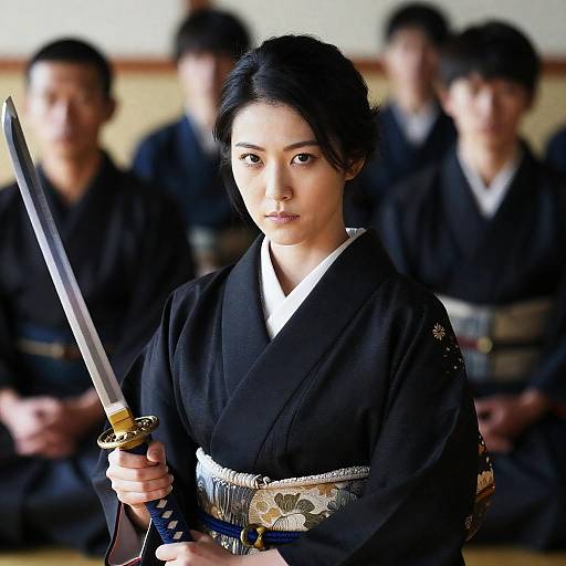 Intense Asian Woman in Traditional Kimono