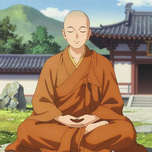 Meditating Monk in Mountain Temple