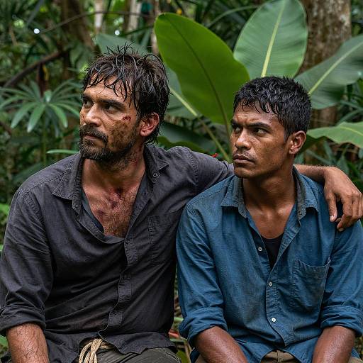 Two Men in a Lush Jungle Setting