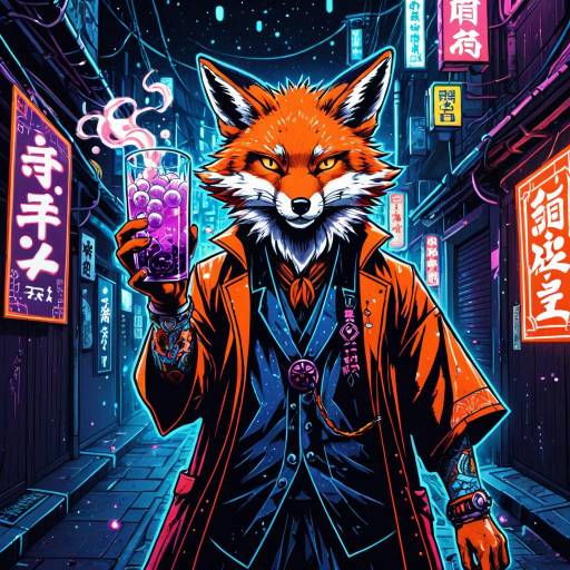 Cyberpunk Fox in Neon Alley