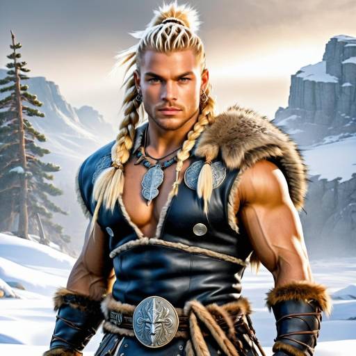 Muscular Viking Warrior in Snowy Landscape