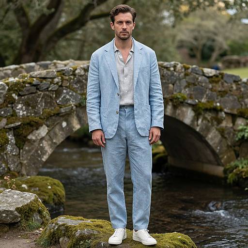 Man in Pastel Blue Linen Suit