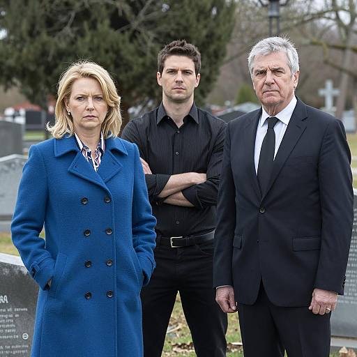 Three People Standing in Cemetery