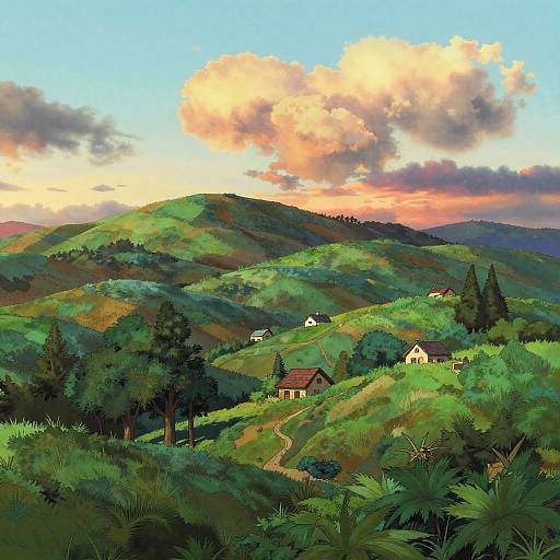 Ghibli-Inspired Serene Sunset Landscape