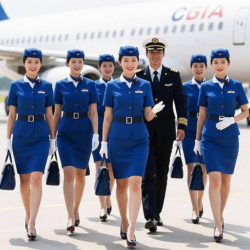 Smiling Flight Crew Beside Airplane