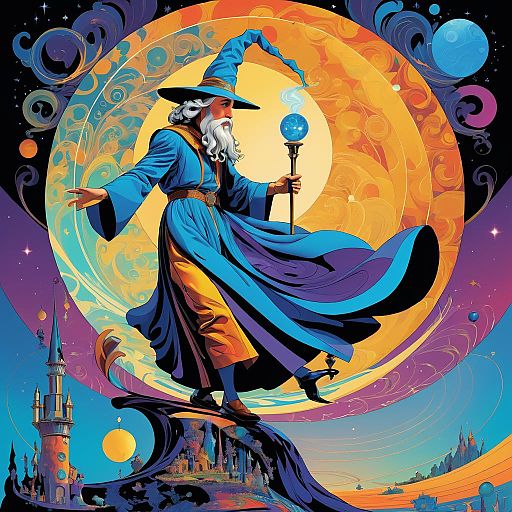 Surreal Wizard: Dynamic Vintage Illustration Surreal Wizard: Dynamic Vintage Illustration