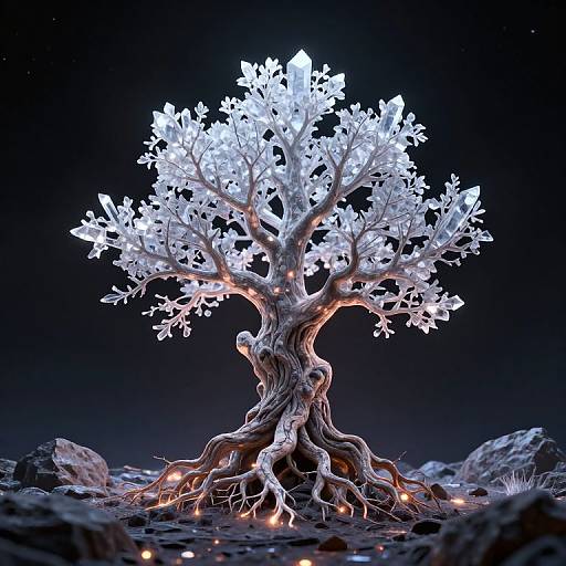 Surreal 3D Crystal Tree at Cosmic Horizon