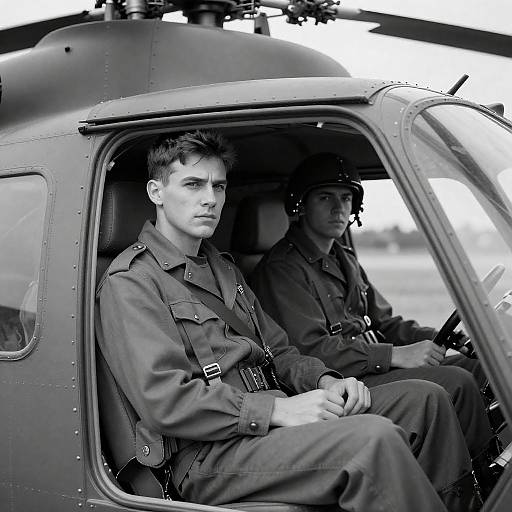 WWII-era Helicopter Cockpit Black-and-White Photo