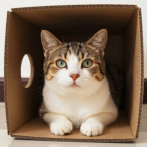 Tabby Cat Sitting in Cardboard Box