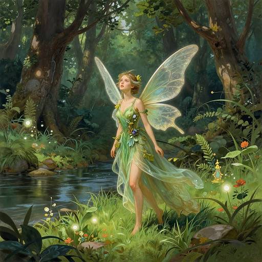 Enchanted Fairy by the Forest Stream