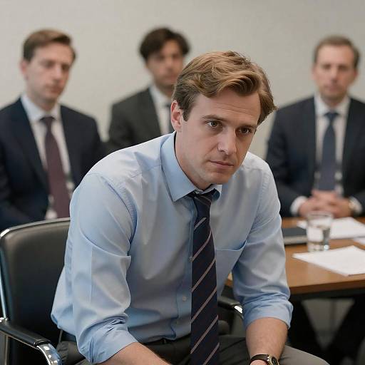 Focused Businessman Leaning Forward in Meeting