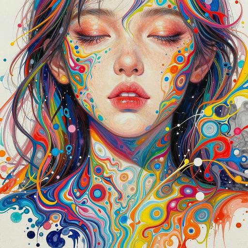 Intricate Colorful Fluid Gouache Portrait
