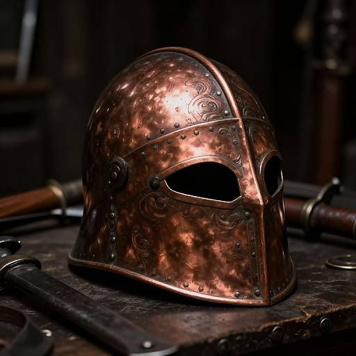Battle-Worn Copper Helmet in Armory
