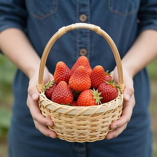 Woman Holding Basket of Strawberries