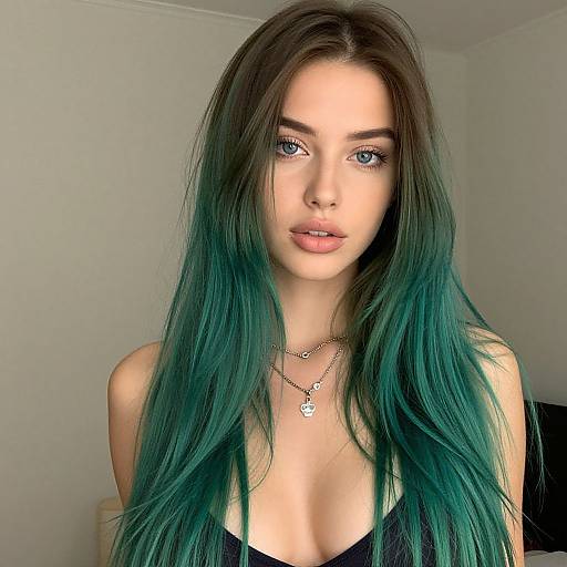 Realistic Woman with Green Long Hair