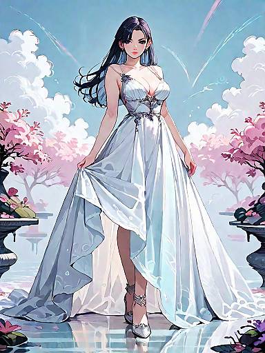 Elegant Woman in Flowing White Dress