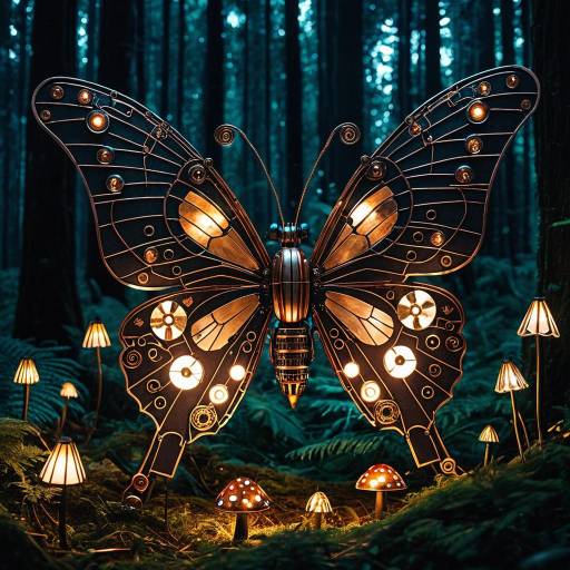 Mechanical Copper Butterfly in Mushroom Grove