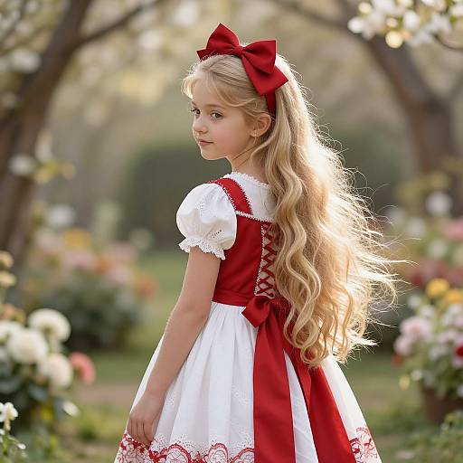 Elegant Blonde Girl in Whimsical Garden