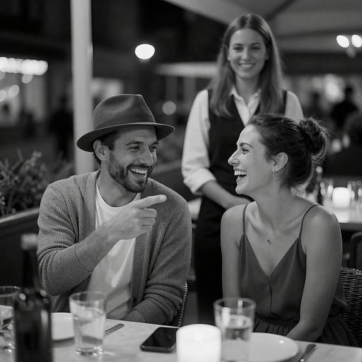 Charming Outdoor Dining Moment in B&W