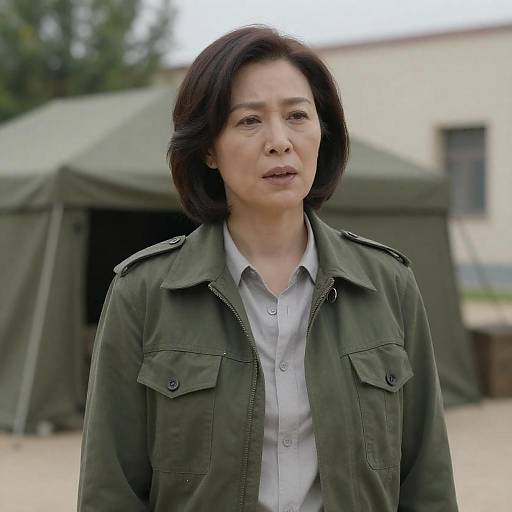 Middle-Aged Woman in Military Setting