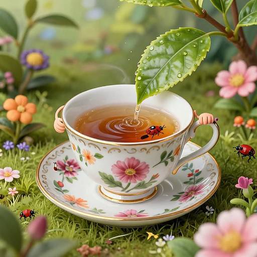 Whimsical Porcelain Teacup in Garden