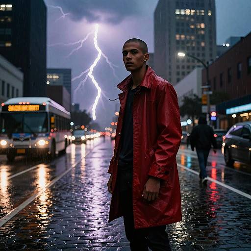 Neon Rainstorm Urban Portrait