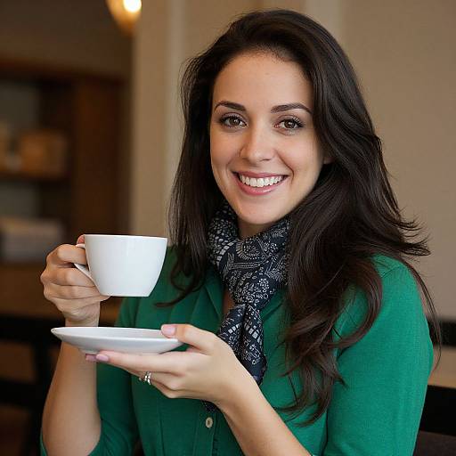 Smiling Woman with Tea in Cozy Setting