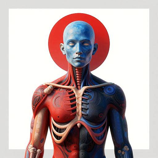 Surreal Blue-Faced Humanoid Anatomy