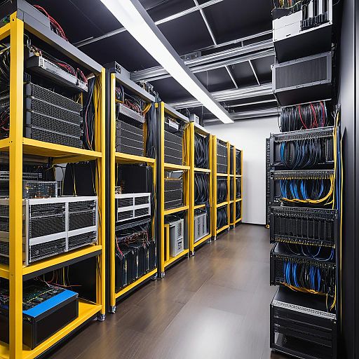 Tech Workshop with Server Racks and Cables