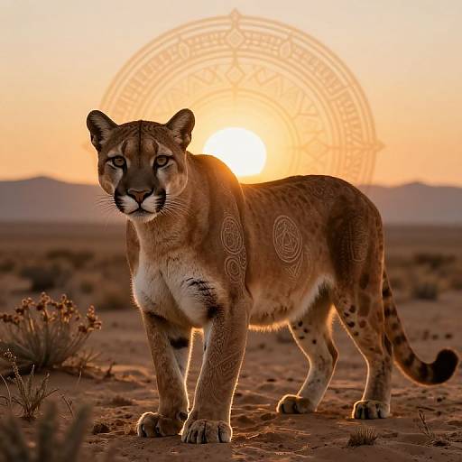 Puma with Sacred Geometry in Desert Sunset