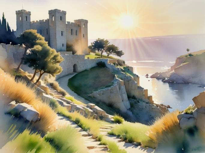 California Castle Ruins in Watercolor