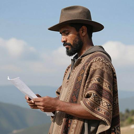 Serious Man in Brown Poncho Outdoors
