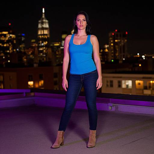 Confident Woman on Neon Rooftop
