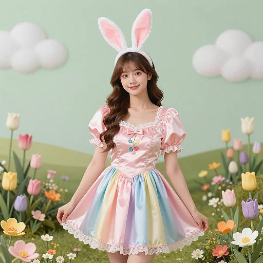 Whimsical Easter Costume in Flower Field