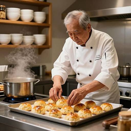 Elderly Chef Baking Golden Pastries