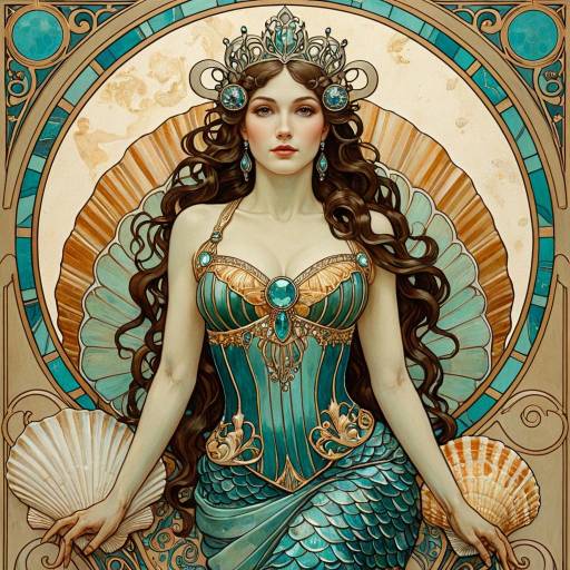 Art Nouveau Mermaid Queen in Ornate Seashell Bodice