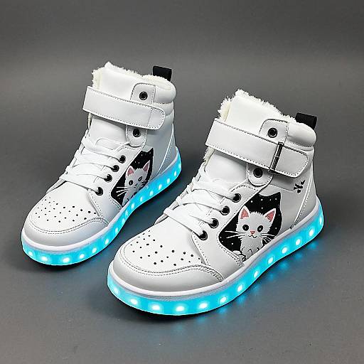 White Light-Up Sneakers with Kitten Design