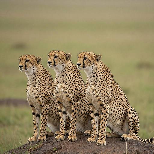 Three Cheetahs on a Rock in Savanna