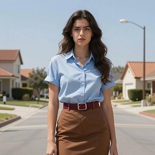 Young Woman Standing on Suburban Street