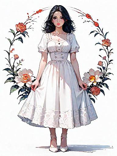 Woman in Romantic White Eyelet Lace Dress